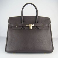 Hermes Birkin 35Cm Togo Leather Handbags Dark Coffee Gold